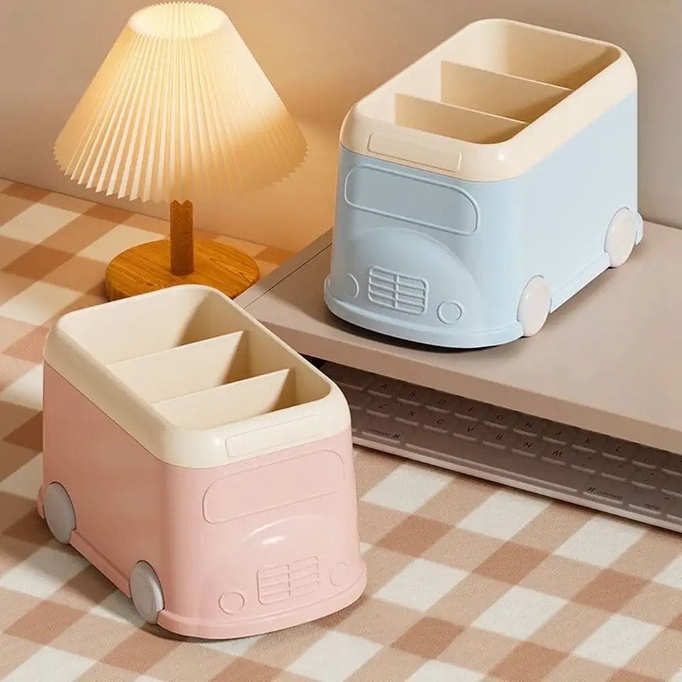 3 Compartment Van Desktop Organizer, Desk Organizer Storage Bucket, Cute Student Stationery Holder, Multifunctional Stationery Pencil Organizer, Large Capacity Desktop Storage Box, Cute Desktop Decoration Accessories 3 Compartment Van Desktop Organizer, Desk Organizer Storage Bucket, Cute Student Stationery Holder, Multifunctional Stationery Pencil Organizer, Large Capacity Desktop Storage Box, Cute Desktop Decoration Accessories